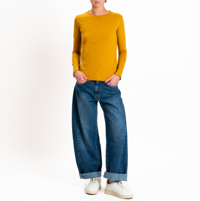 Zeroassoluto-T-shirt girocollo cotone fiammato - Senape