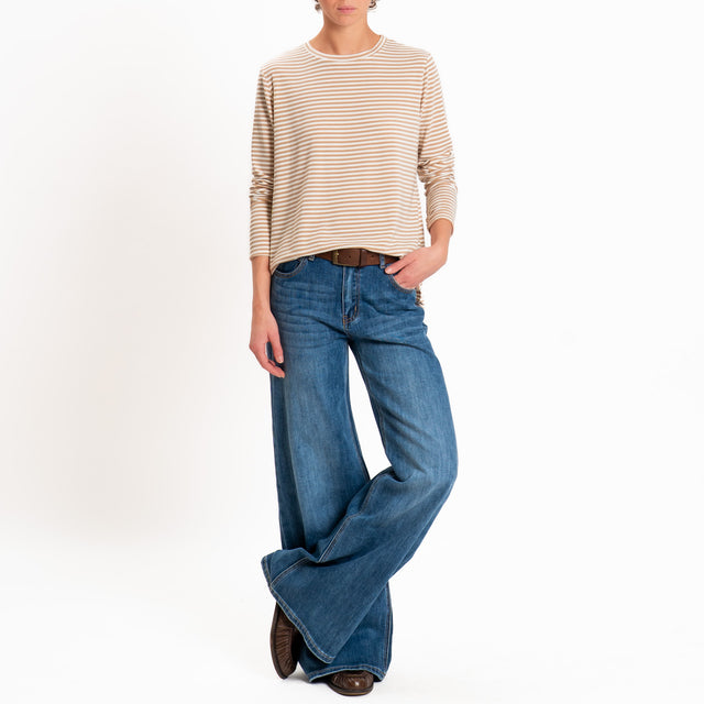 Zeroassoluto-T-shirt girocollo righe in jersey - panna/beige
