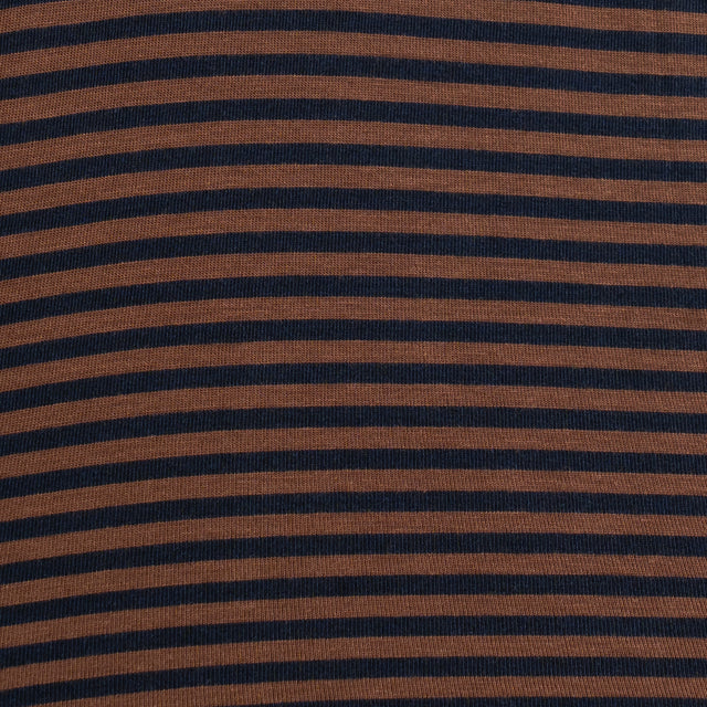 Zeroassoluto-T-shirt girocollo righe in jersey - tabacco/blu