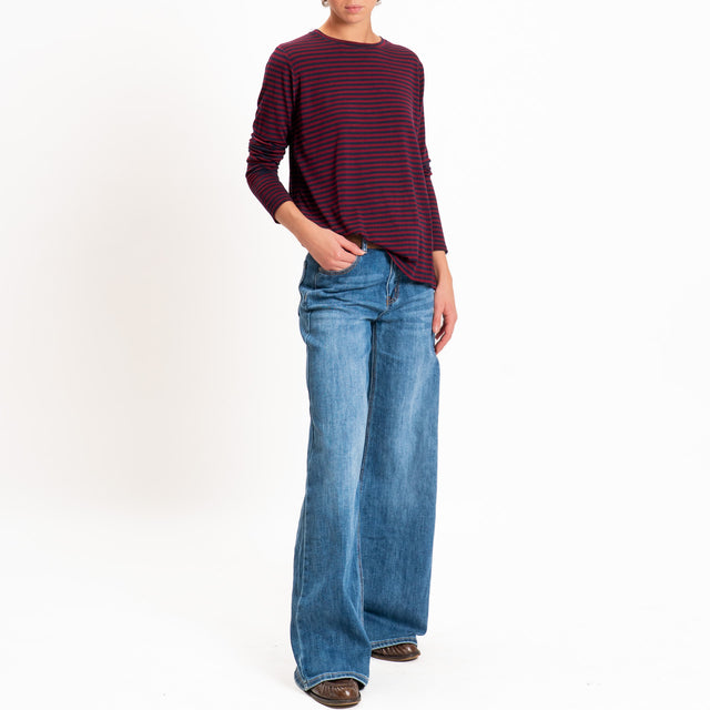 Zeroassoluto-T-shirt girocollo righe in jersey - vino/blu