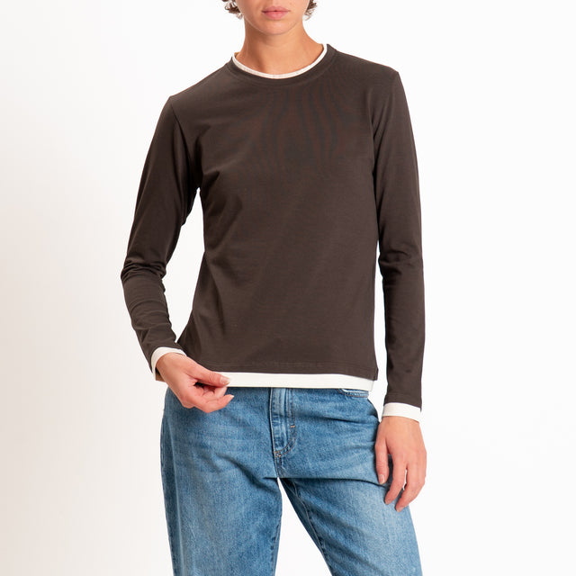 Zeroassoluto-T-shirt girocollo effetto bicolore - burro/moro