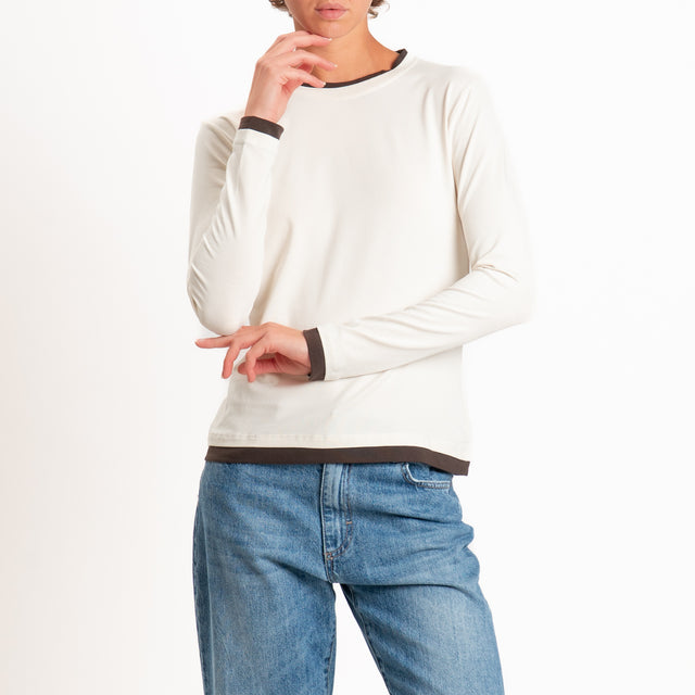 Zeroassoluto-T-shirt girocollo effetto bicolore - moro/burro