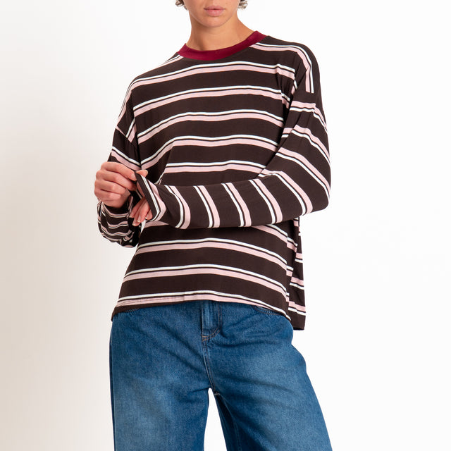Zeroassoluto-T-shirt girocollo riga larga - india/moro/rosa