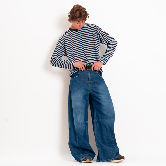 Zeroassoluto-T-shirt girocollo riga fina - blu/moro/jeans