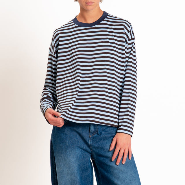 Zeroassoluto-T-shirt girocollo riga fina - blu/moro/jeans