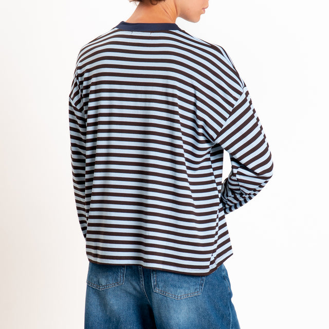 Zeroassoluto-T-shirt girocollo riga fina - blu/moro/jeans