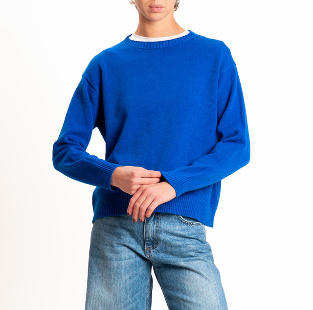 Zeroassoluto-Maglia girocollo spacco dietro - bluette