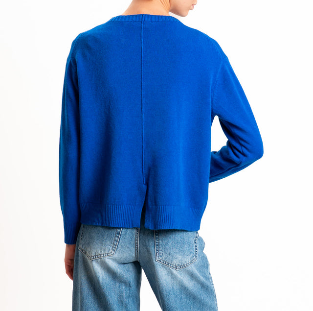 Zeroassoluto-Maglia girocollo spacco dietro - bluette
