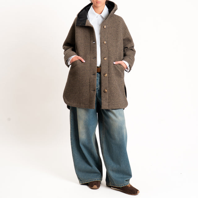 Zeroassoluto-Cappotto pied de poule neoprene - moro/sand/nero