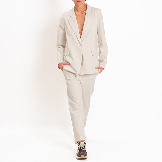 Zeroassoluto-Pantalone BETTY punto milano elastico dietro - gesso