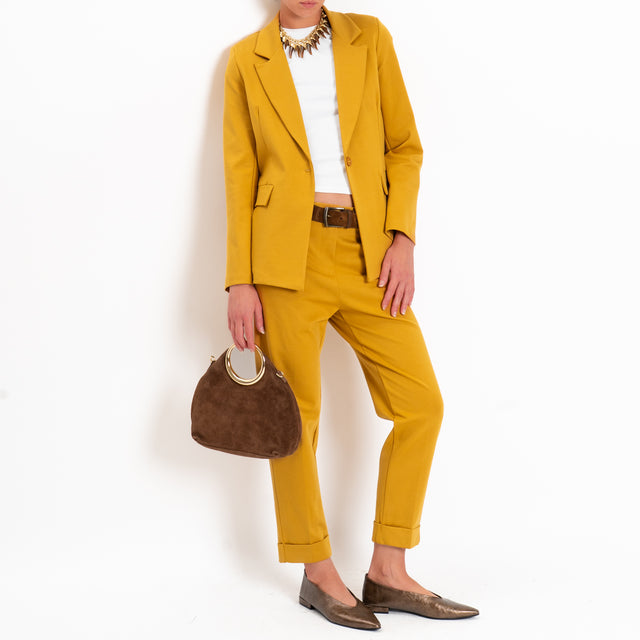 Zeroassoluto-Pantalone BETTY punto milano elastico dietro - Senape