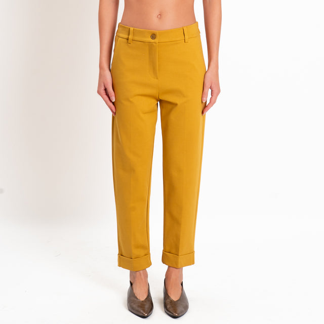 Zeroassoluto-Pantalone BETTY punto milano elastico dietro - Senape