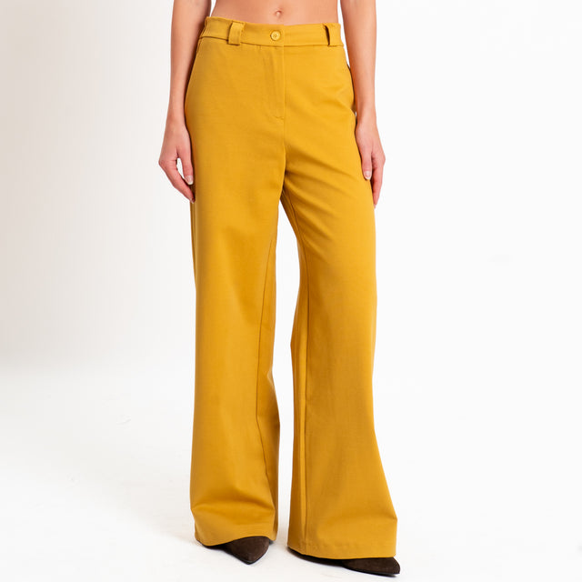 Zeroassoluto-Pantalone BLOOM wide leg punto milano - Senape