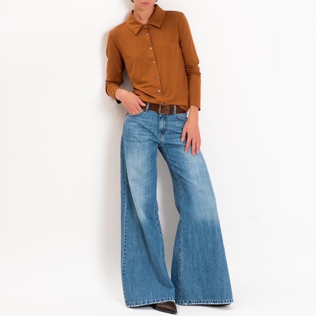 Zeroassoluto-Camicia CARLY in jersey elasticizzato - cuoio