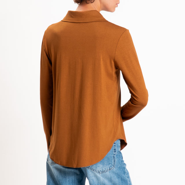 Zeroassoluto-Camicia CARLY in jersey elasticizzato - cuoio
