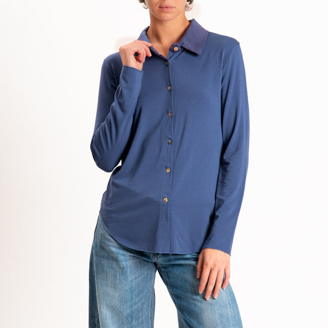 Zeroassoluto-Camicia CARLY in jersey elasticizzato - indaco