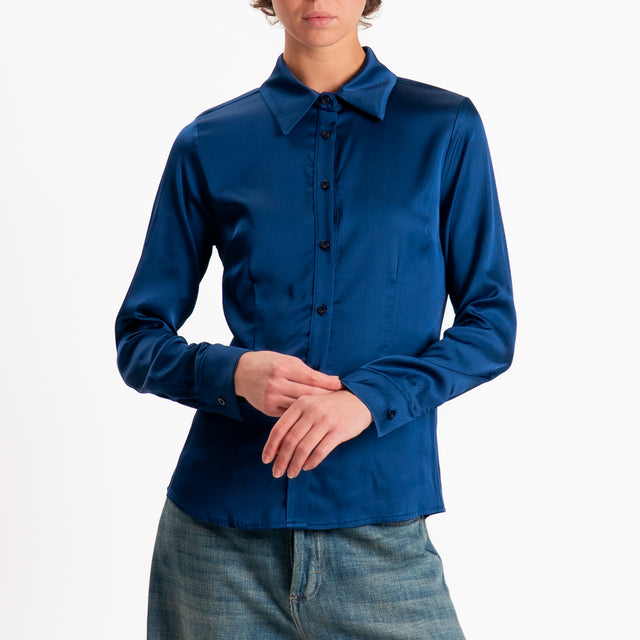 Zeroassoluto-Camicia CAROLA raso di viscosa super stretch - blu
