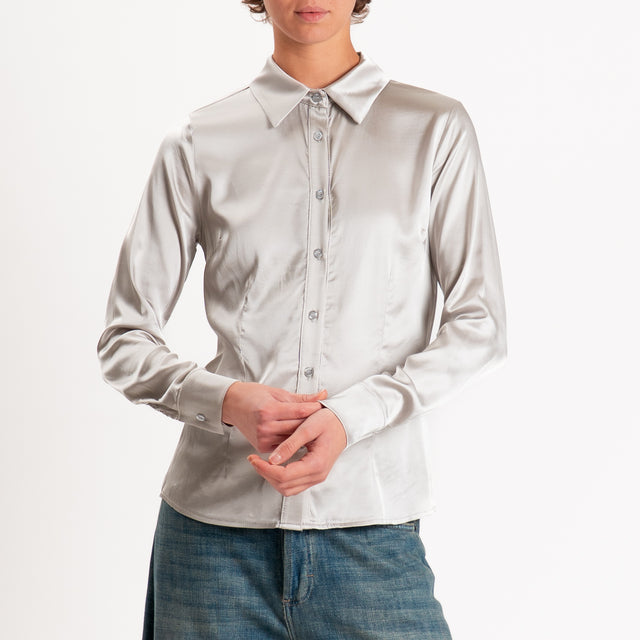 Zeroassoluto-Camicia CAROLA raso di viscosa super stretch- perla