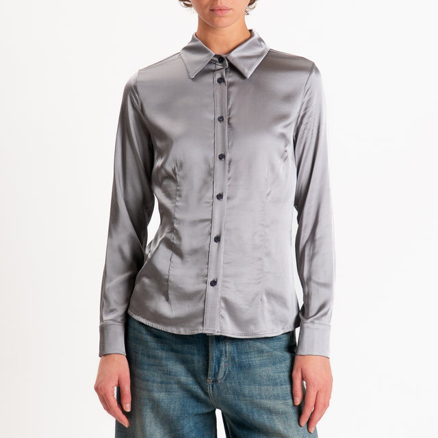 Zeroassoluto-Camicia CAROLA raso di viscosa super stretch - piombo