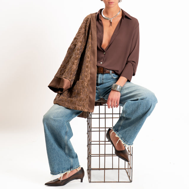 Zeroassoluto-Camicia CLAY MANO SETA - coffee