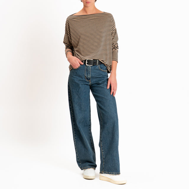 Zeroassoluto-T-shirt CLOE righe in jersey elastici - beige/nero