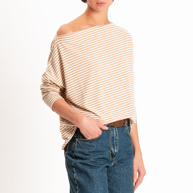 Zeroassoluto-T-shirt CLOE righe in jersey elastici - panna/beige