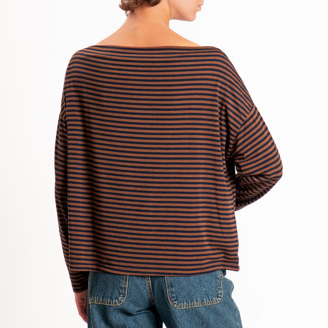 Zeroassoluto-T-shirt CLOE righe in jersey elastici - tabacco/blu