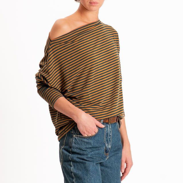 Zeroassoluto-T-shirt CLOE righe in jersey elastici - verde/cuoio