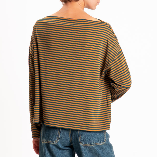 Zeroassoluto-T-shirt CLOE righe in jersey elastici - verde/cuoio