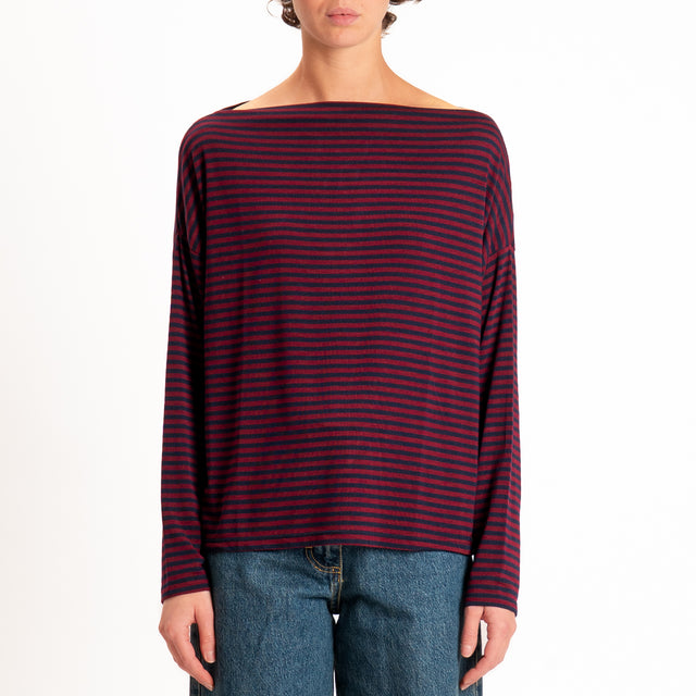 Zeroassoluto-T-shirt CLOE righe in jersey elastici - vino/blu
