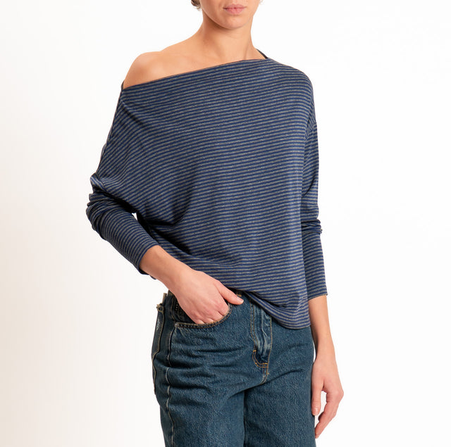 Zeroassoluto-T-shirt CLOE righe in jersey elasticizzato - blu/grigio