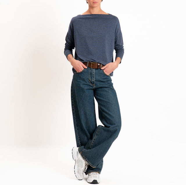 Zeroassoluto-T-shirt CLOE righe in jersey elasticizzato - blu/grigio
