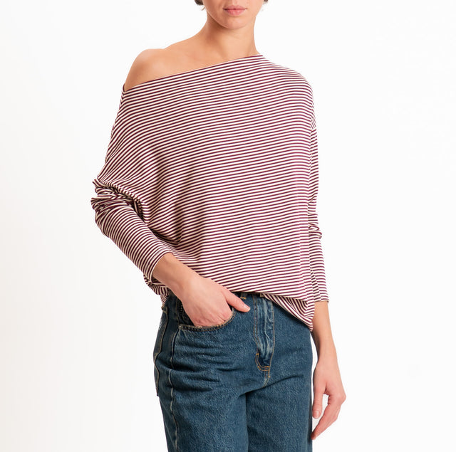 Zeroassoluto-T-shirt CLOE righe in jersey elasticizzato - crema/vino