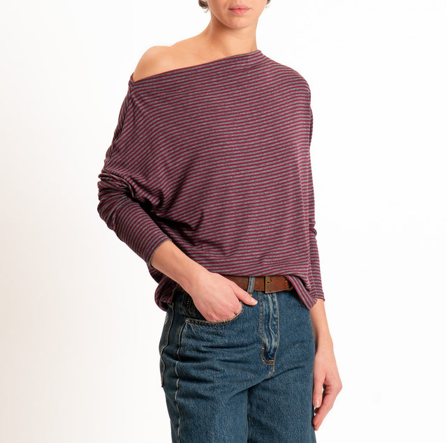 Zeroassoluto-T-shirt CLOE righe in jersey elasticizzato - grigio/vino