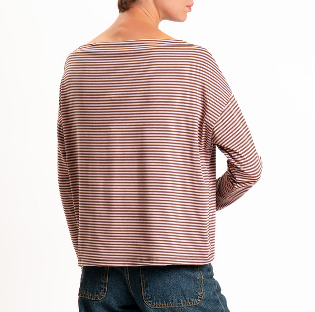 Zeroassoluto-T-shirt CLOE righe in jersey elasticizzato - moro/rosa