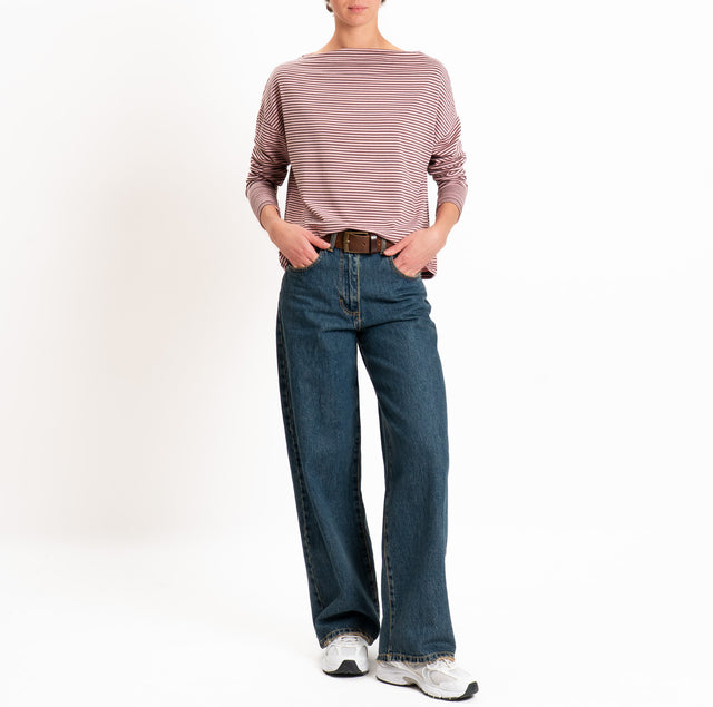 Zeroassoluto-T-shirt CLOE righe in jersey elasticizzato - moro/rosa