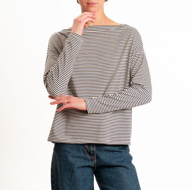 Zeroassoluto-T-shirt CLOE righe in jersey elasticizzato - panna/moro