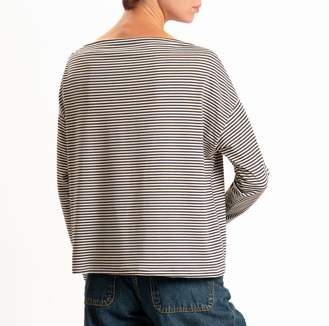 Zeroassoluto-T-shirt CLOE righe in jersey elasticizzato - panna/moro
