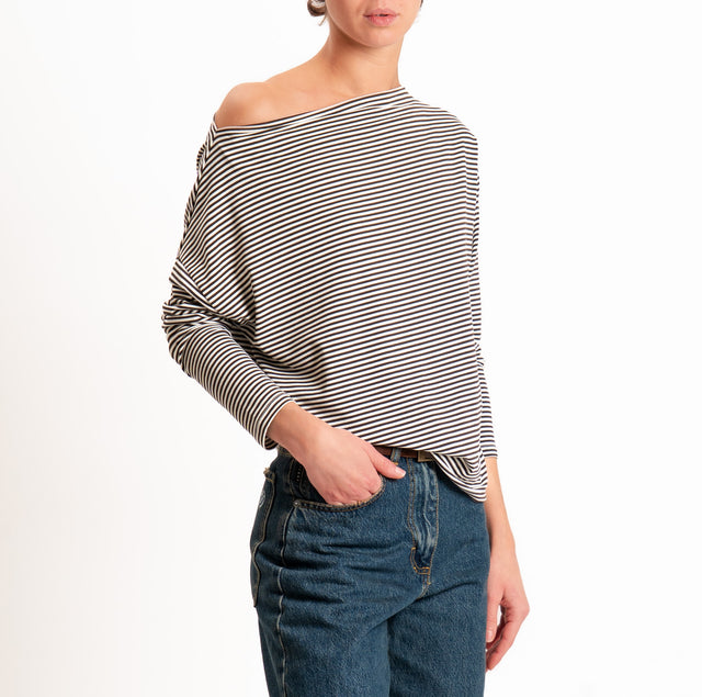Zeroassoluto-T-shirt CLOE righe in jersey elasticizzato - panna/moro