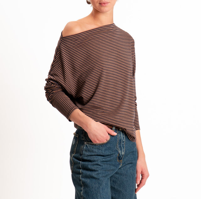 Zeroassoluto-T-shirt CLOE stripes in stretch jersey - tobacco/blue