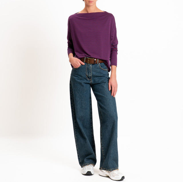 Zeroassoluto-CLOE striped stretch jersey T-shirt - wine/blue