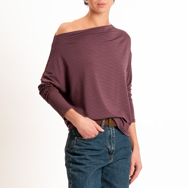Zeroassoluto-T-shirt CLOE righe in jersey elasticizzato - viola/tabacco