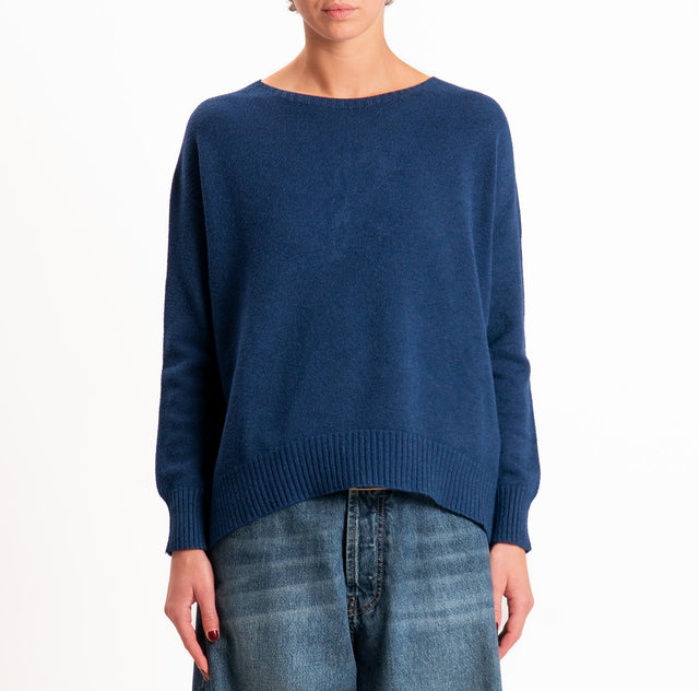 Zeroassoluto-Maglia scatola stondata bordi a coste - blu
