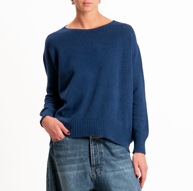 Zeroassoluto-Maglia scatola stondata bordi a coste - blu