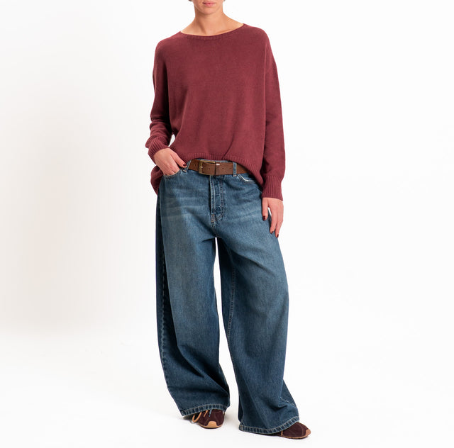 Zeroassoluto-Maglia scatola stondata bordi a coste - Bordeaux