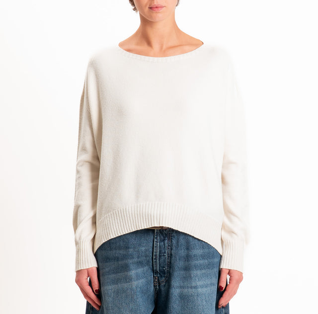 Zeroassoluto-Maglia scatola stondata bordi a coste - crema