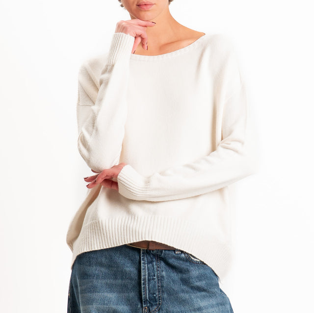 Zeroassoluto-Maglia scatola stondata bordi a coste - crema