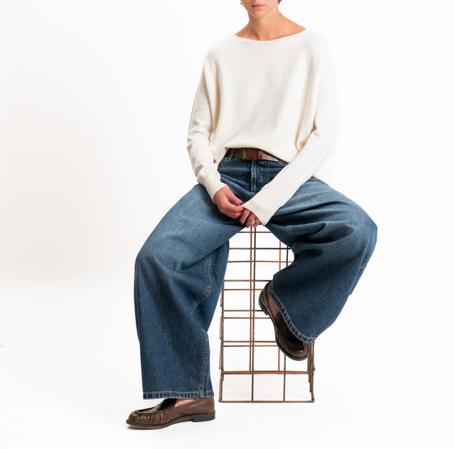 Zeroassoluto-Maglia scatola stondata bordi a coste - crema
