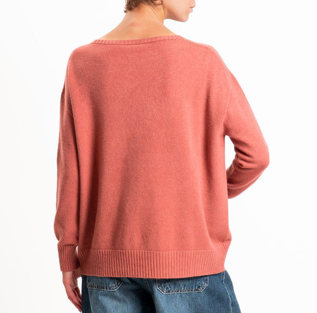 Zeroassoluto-Maglia scatola stondata bordi a coste - lipstick