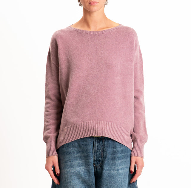 Zeroassoluto-Maglia scatola stondata bordi a coste - mauve